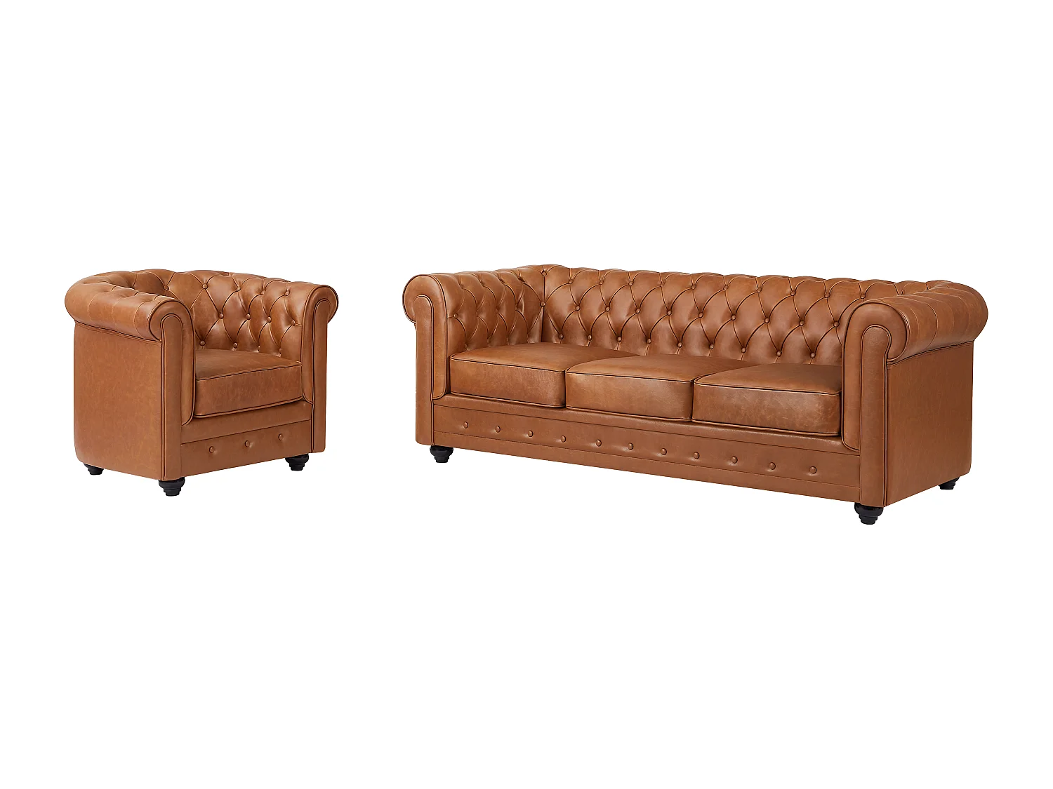 Sofa 3-Sitzer & Sessel - Rindsleder - Camelfarben - CHESTERFIELD
