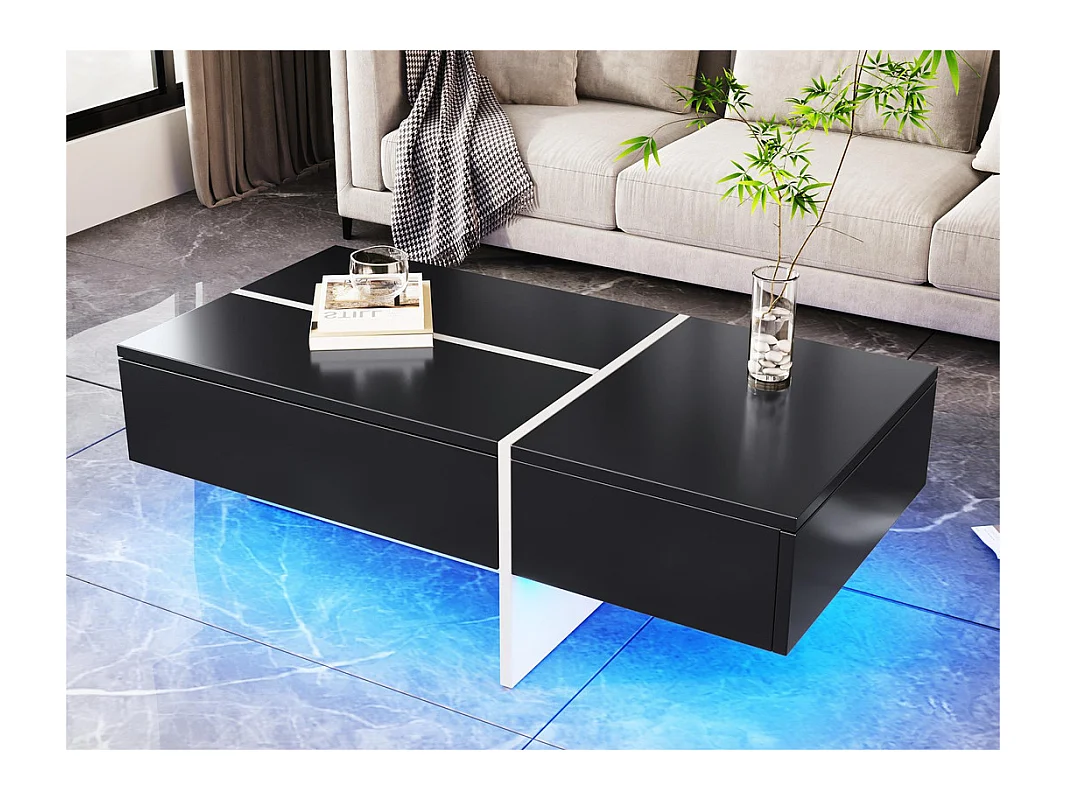 Table basse - avec système d'éclairage LED contrôlé par application - Noir