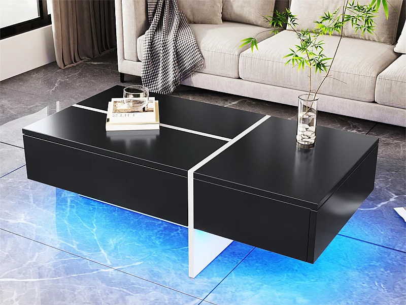 Table basse - avec système d'éclairage LED contrôlé par application - Noir