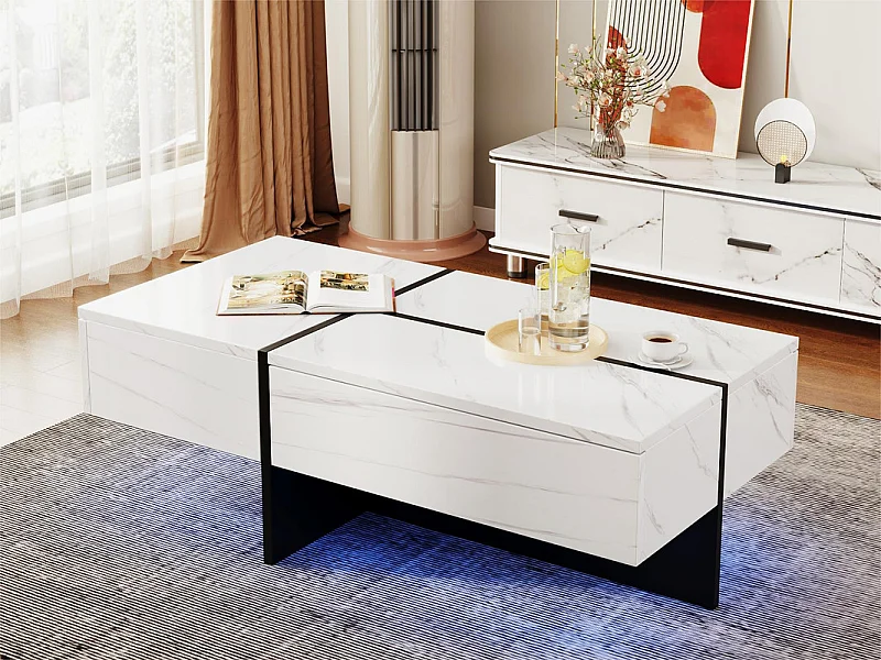 Table basse - avec système d'éclairage LED contrôlé par application - Blanc