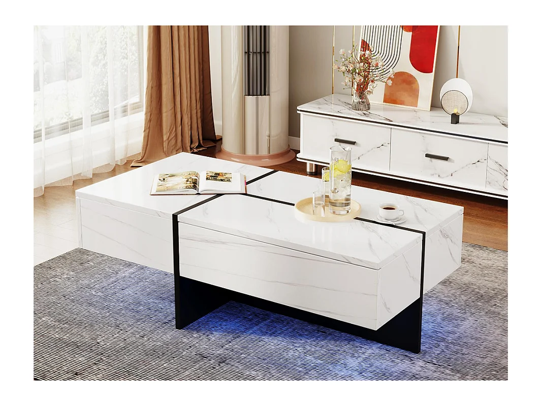 Table basse - avec système d'éclairage LED contrôlé par application - Blanc