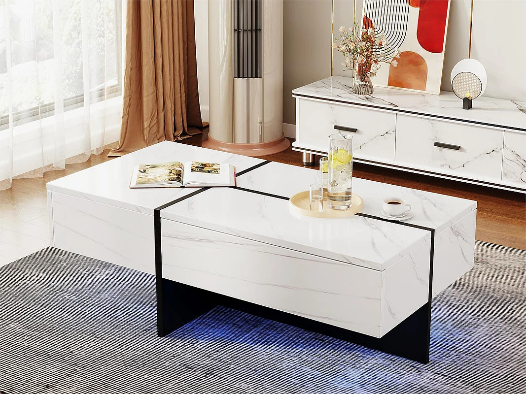 Table basse - avec système d'éclairage LED contrôlé par application - Blanc