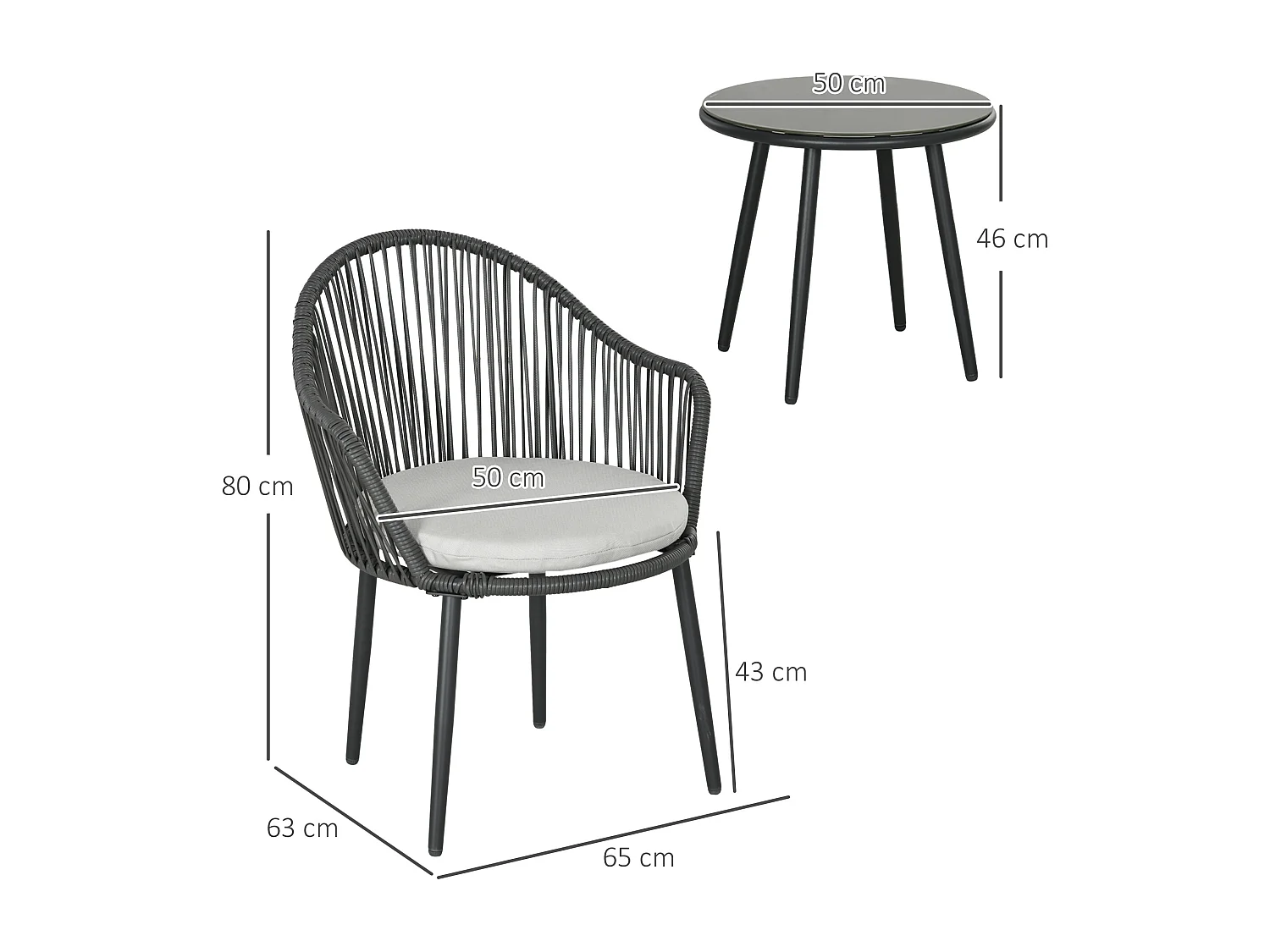 Ensemble bistro jardin style acapulco 2 places 3 pièces avec coussins