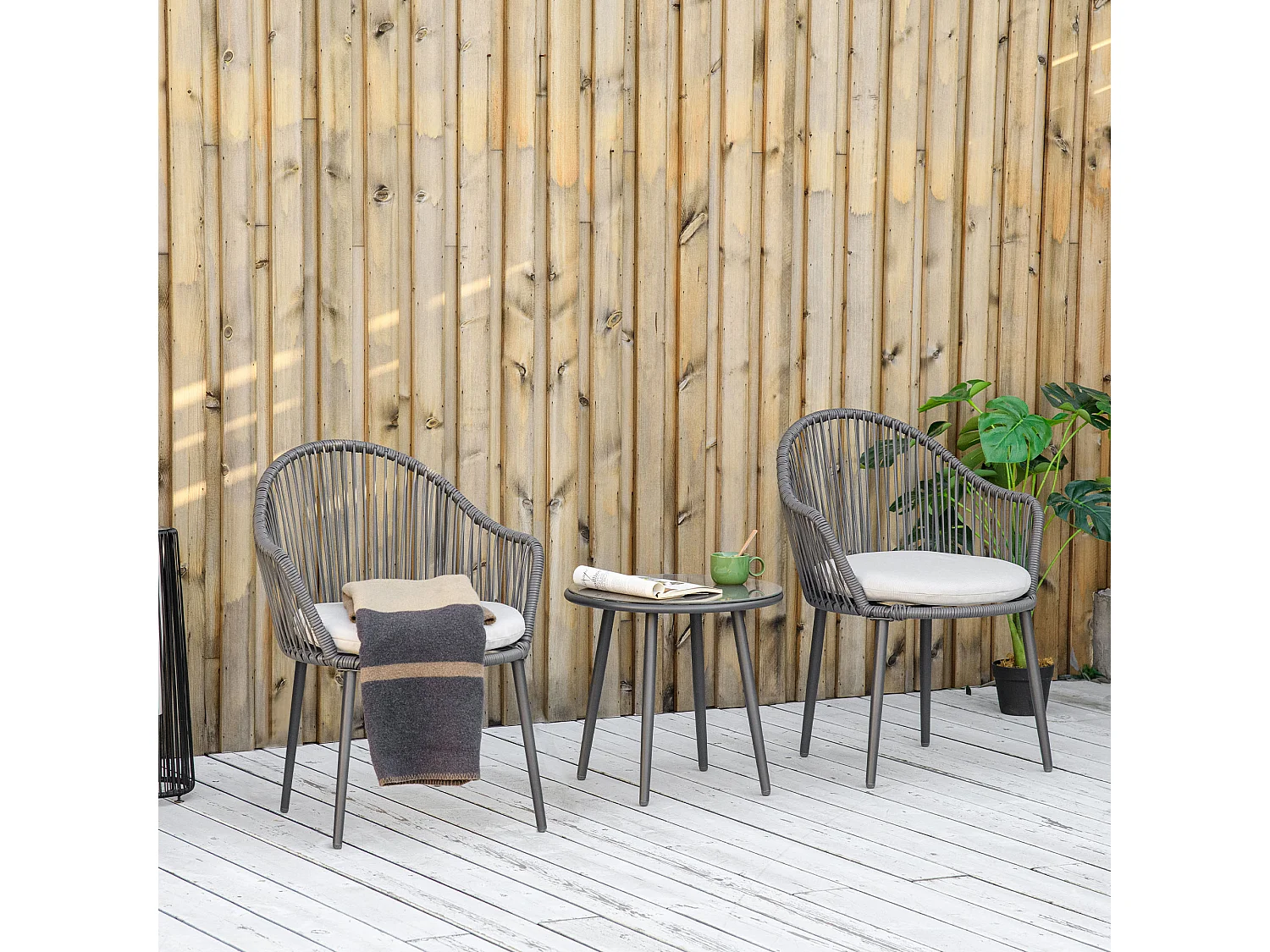Ensemble bistro jardin style acapulco 2 places 3 pièces avec coussins