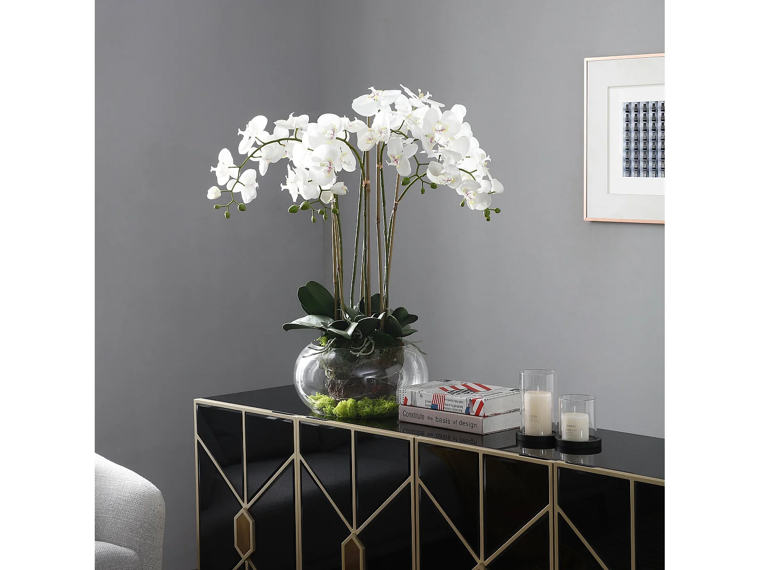 Orchidée Artificielle en Terre Grand format - Blanc / 85 cm