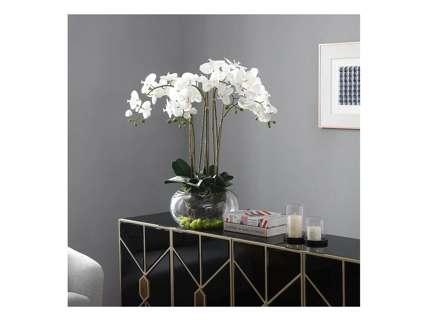 Orchidée Artificielle en Terre Grand format - Blanc / 85 cm