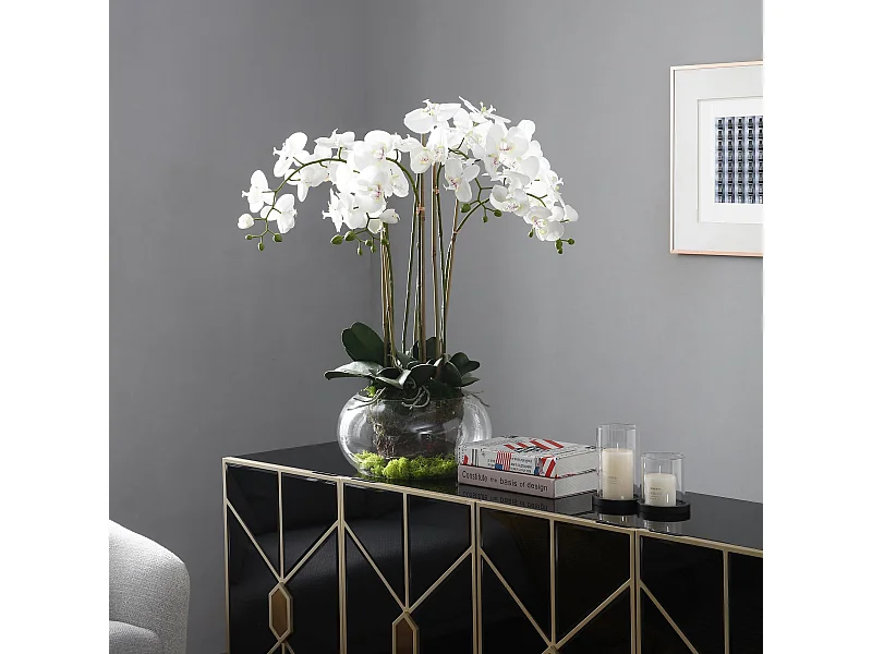 Orchidée Artificielle en Terre Grand format - Blanc / 85 cm