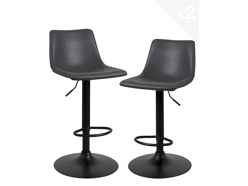 Set van 2 industriële barkrukken simili leder vintage effect draaibaar verstelbare hoogte HELIO