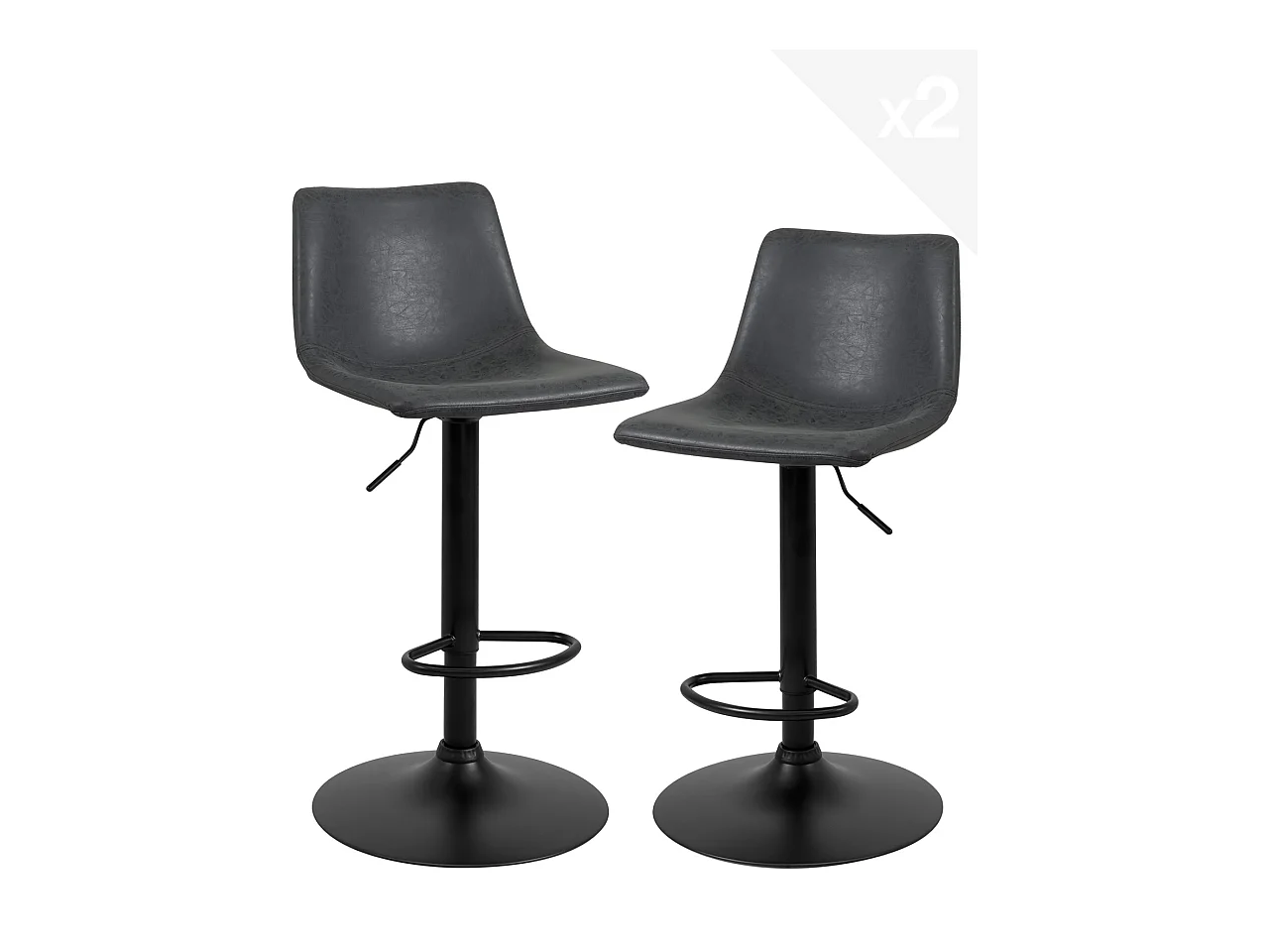 Lot 2 tabourets de bar industriels simili cuir effet vintage pivotant hauteur réglable HELIO