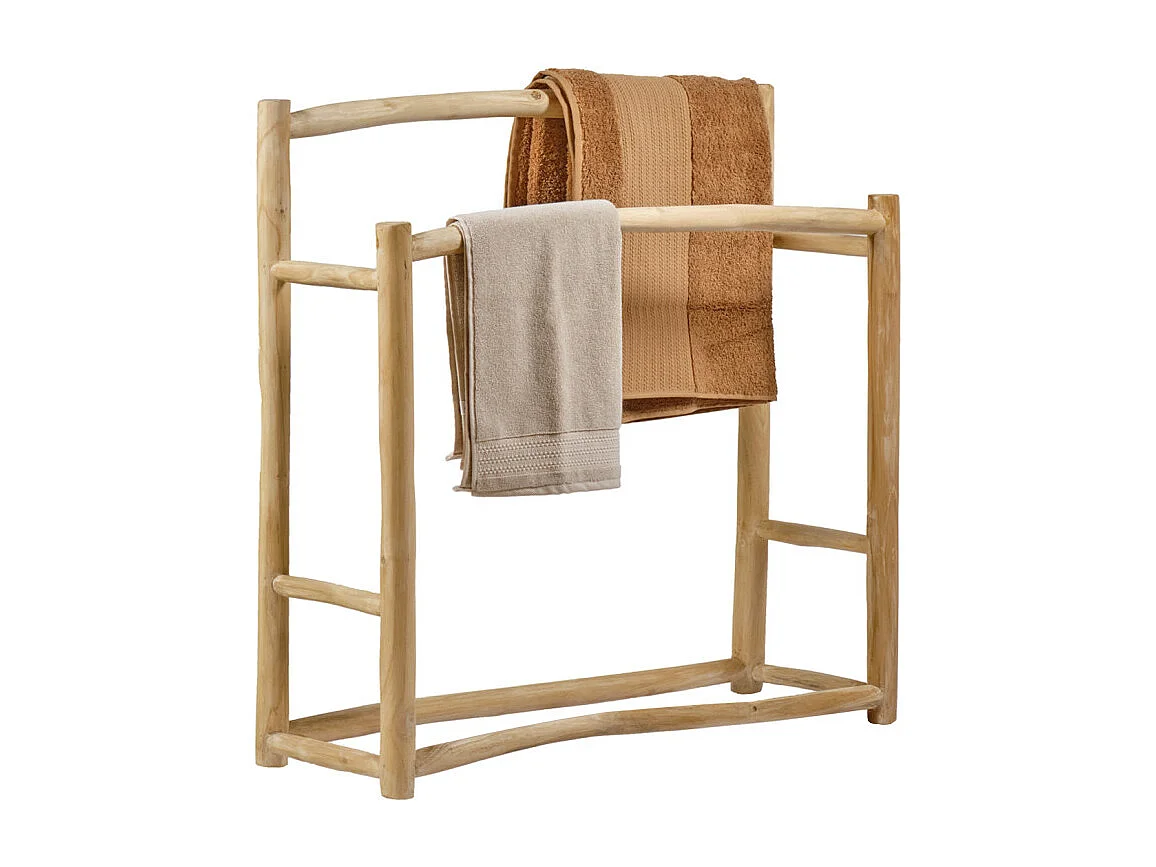 Porte serviettes double en bois de teck massif L. 90 cm - MARIANO