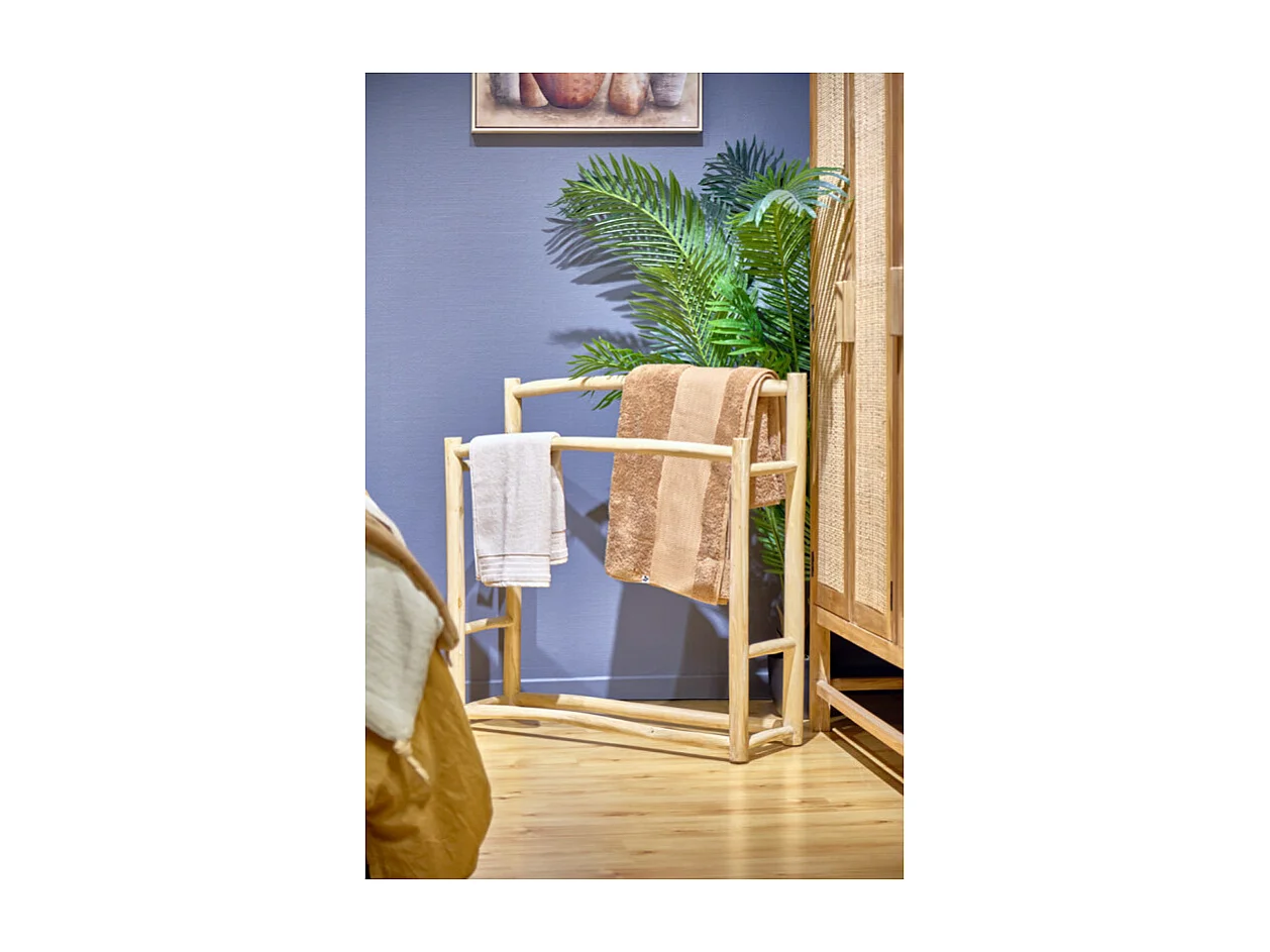 Porte serviettes double en bois de teck massif L. 90 cm - MARIANO