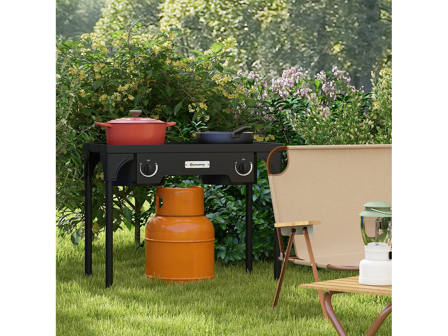 Réchaud à gaz portable 2 brûleurs 150 000 BTU/h métal noir