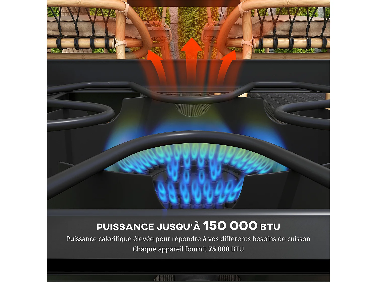 Réchaud à gaz portable 2 brûleurs 150 000 BTU/h métal noir