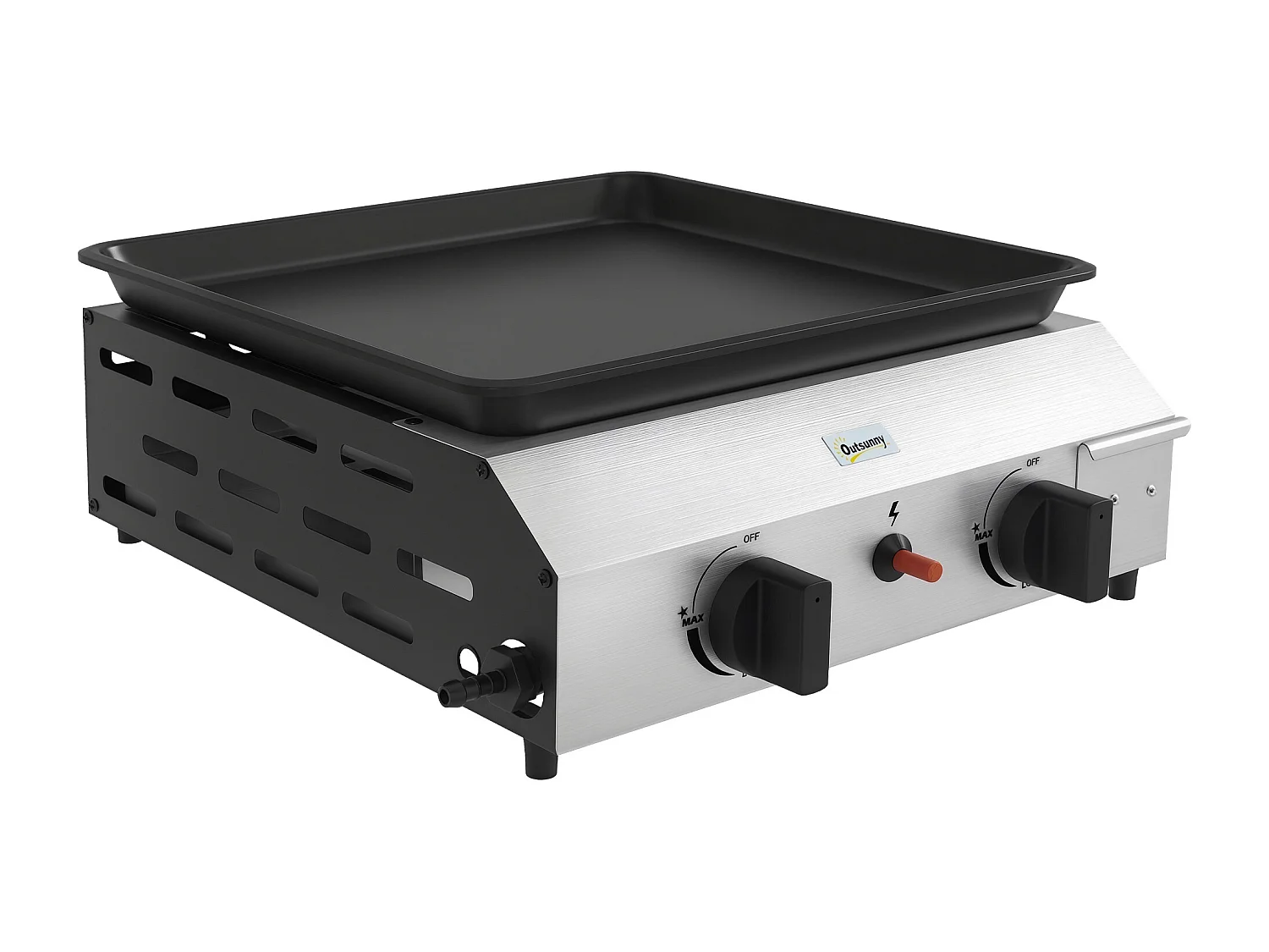 Plancha gaz portable antiadhésive 2 brûleurs 4,8 kW surface cuisson 40L x 34l cm acier inox émaillé