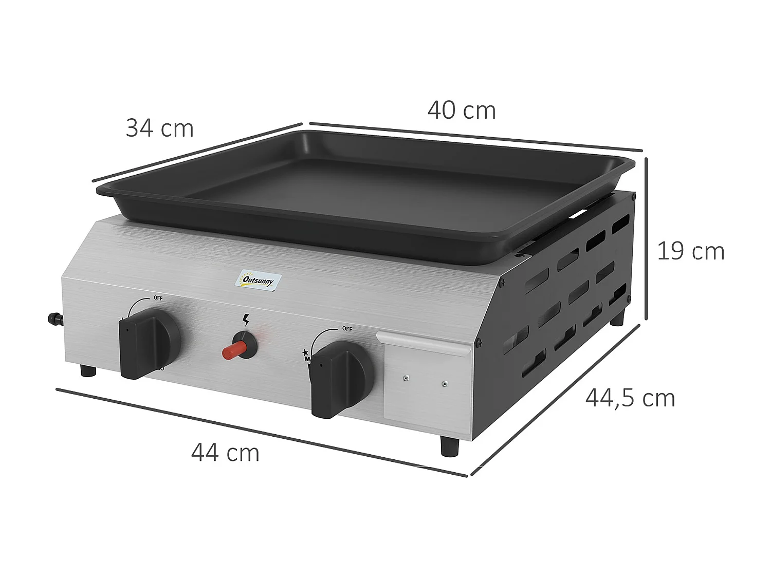 Plancha gaz portable antiadhésive 2 brûleurs 4,8 kW surface cuisson 40L x 34l cm acier inox émaillé