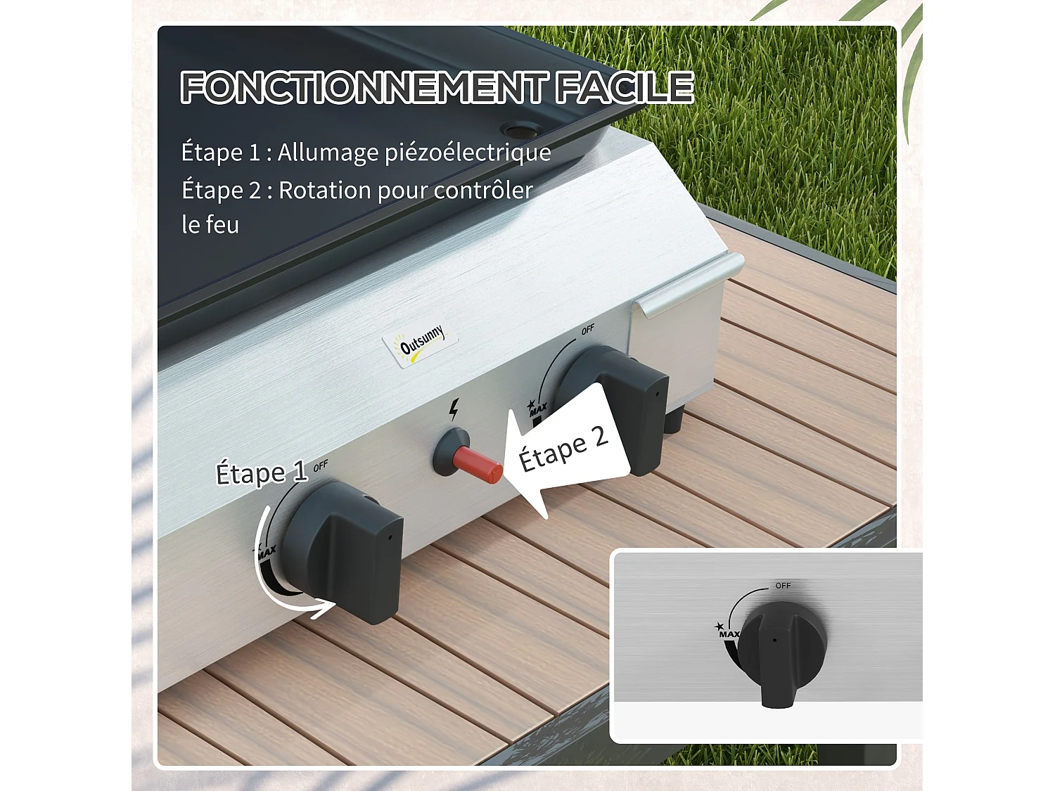 Plancha gaz portable antiadhésive 2 brûleurs 4,8 kW surface cuisson 40L x 34l cm acier inox émaillé