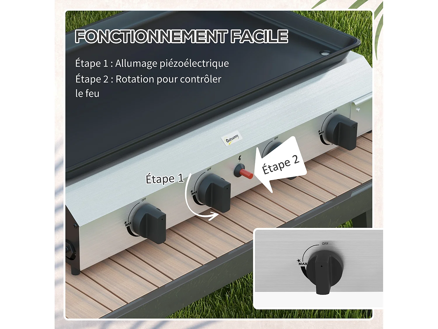 Plancha gaz portable antiadhésive 4 brûleurs 9,6 kW surface cuisson 73L x 34l cm acier inox émaillé