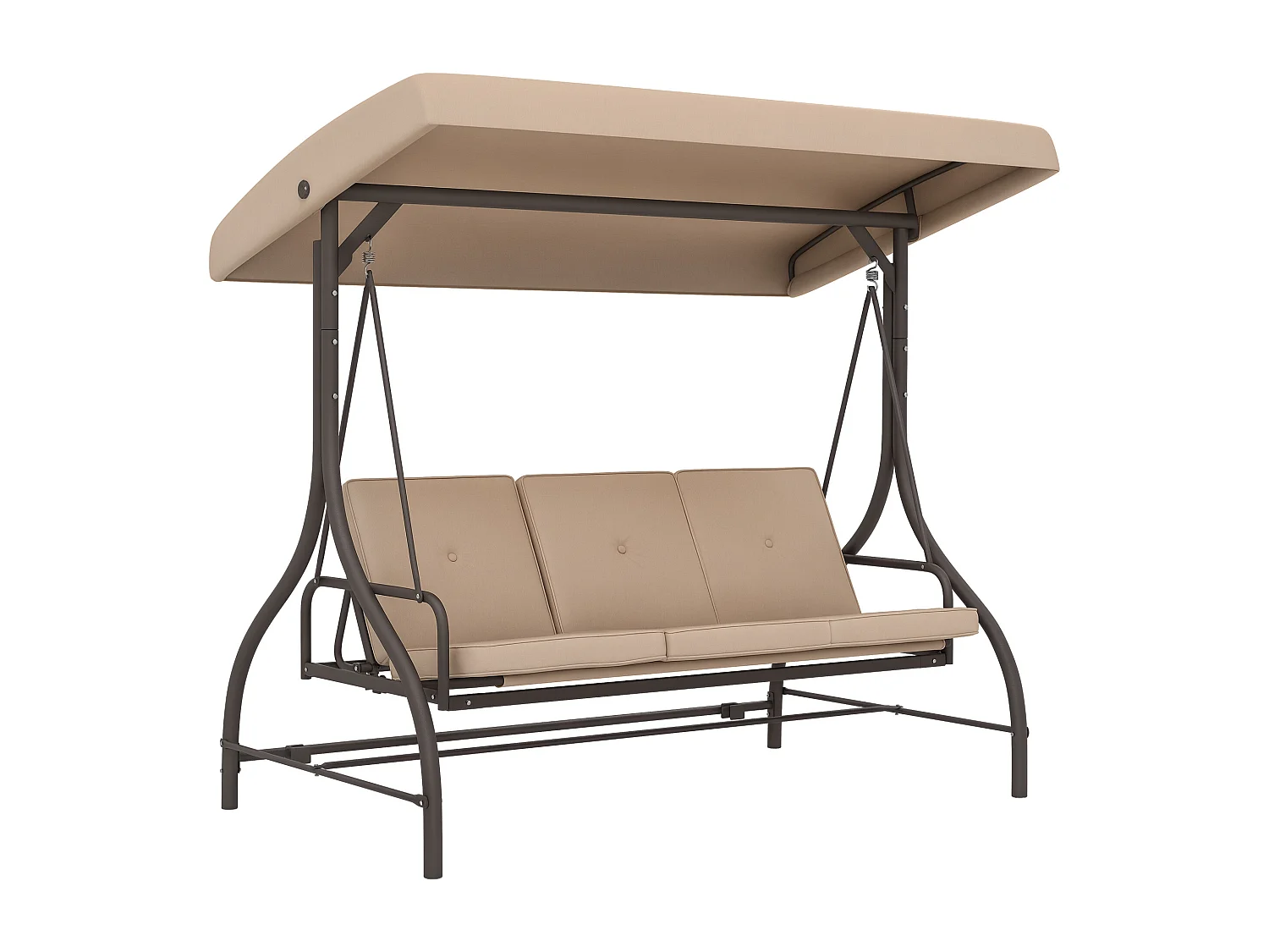 Balancelle de jardin convertible 3 places avec coussins métal polyester kaki