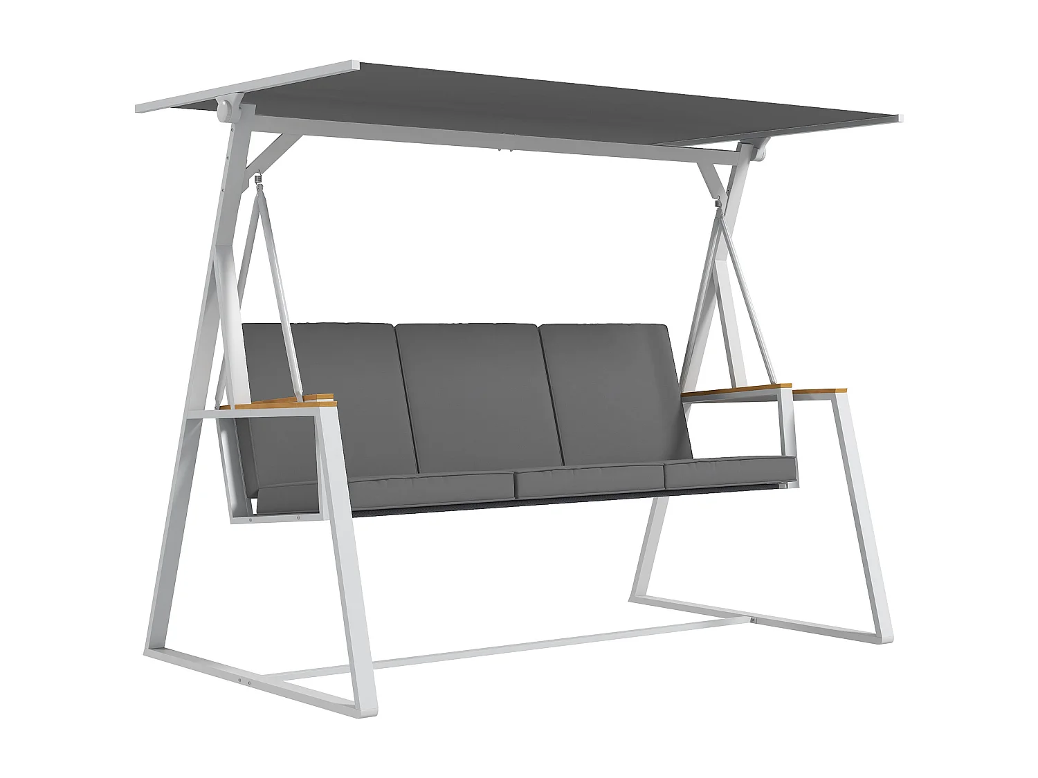 Balancelle de jardin design 3 places toit inclinaison réglable matelas fourni acier blanc tissu gris foncé