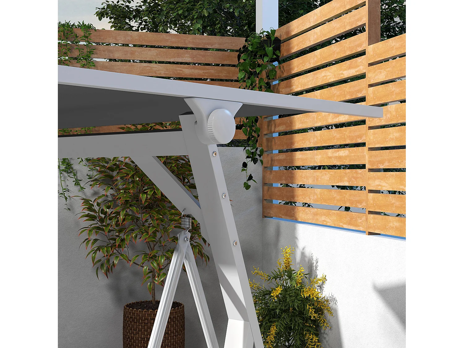 Balancelle de jardin design 3 places toit inclinaison réglable matelas fourni acier blanc tissu gris foncé