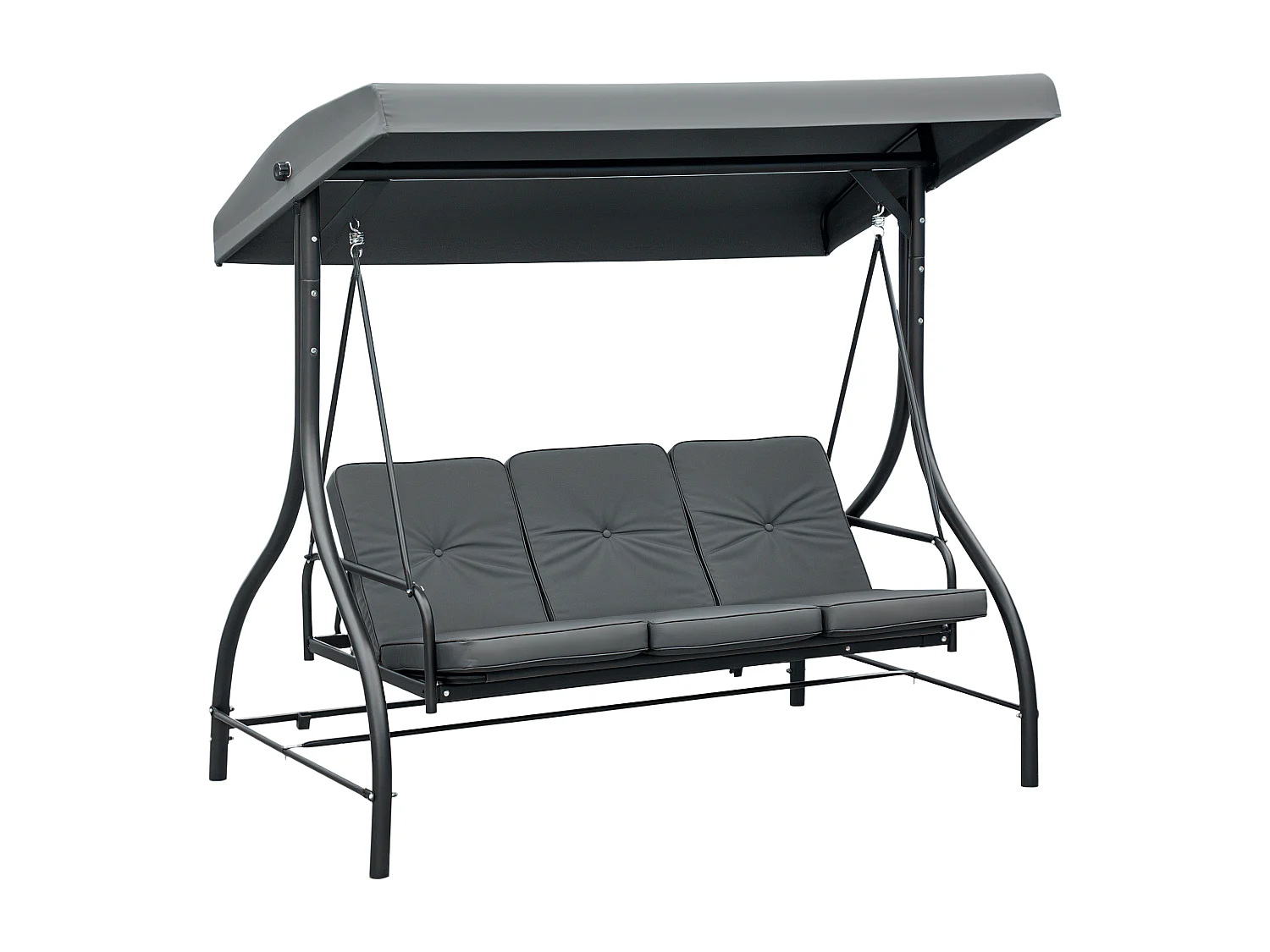 Balancelle de jardin 3 places convertible matelas fourni gris métal noir