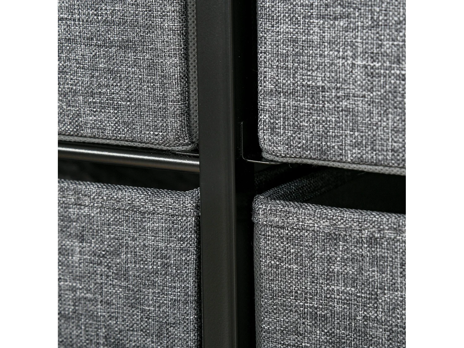 Meuble de rangement commode 7 tiroirs plateau acier MDF noir non tissé gris