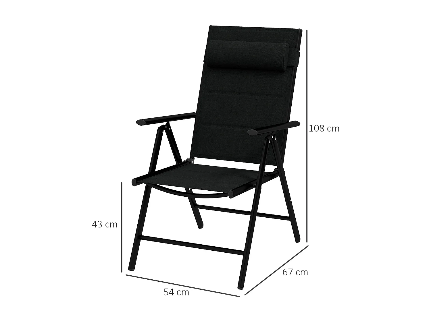 Lot de 2 chaises de jardin pliantes avec accoudoirs alu teslin rembourré déperlant noir