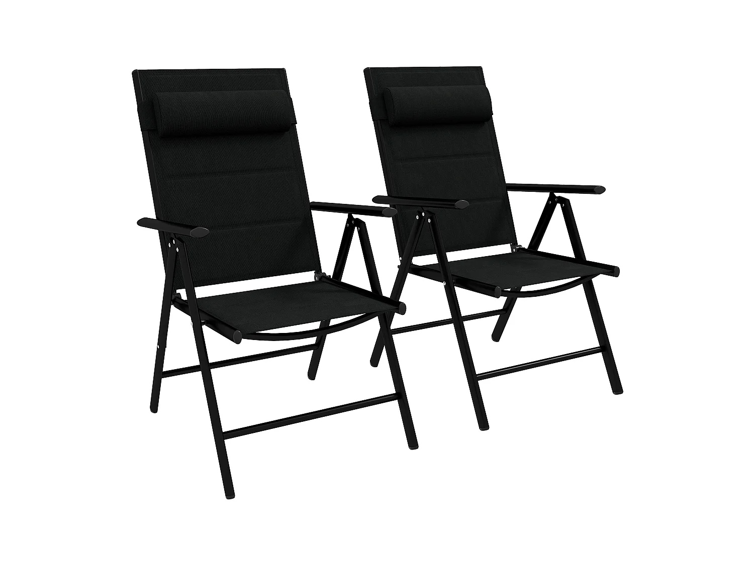 Lot de 2 chaises de jardin pliantes avec accoudoirs alu teslin rembourré déperlant noir