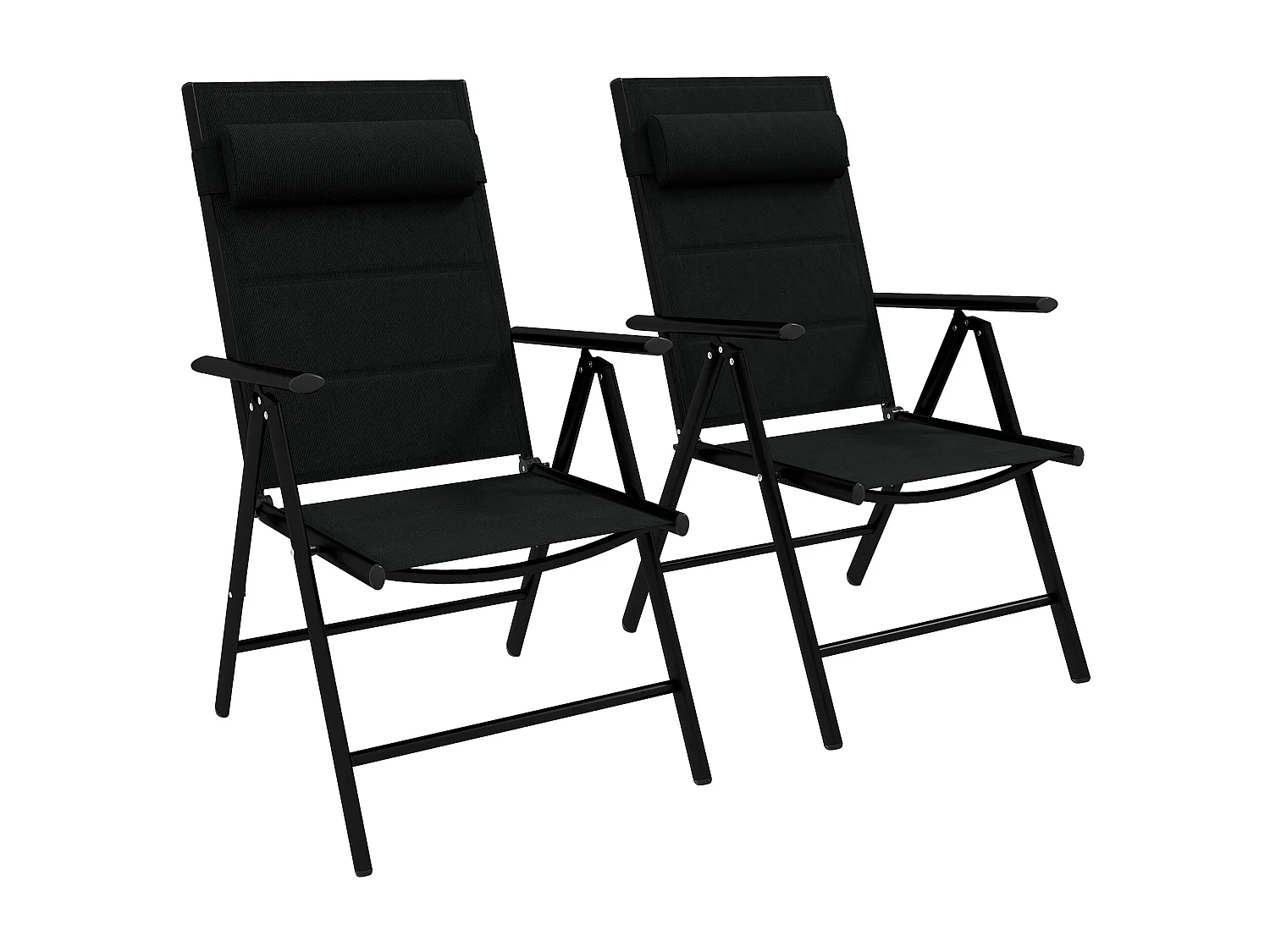 Lot de 2 chaises de jardin pliantes avec accoudoirs alu teslin rembourré déperlant noir