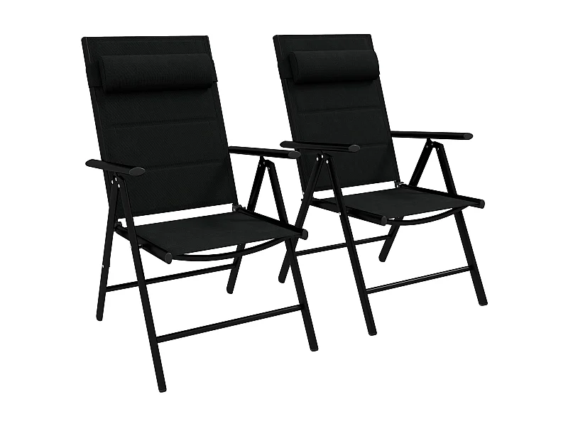 Lot de 2 chaises de jardin pliantes avec accoudoirs alu teslin rembourré déperlant noir