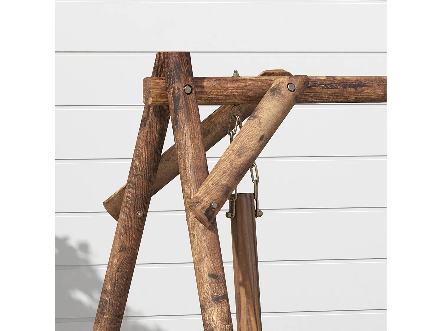 Balancelle de jardin 2 places style western - accoudoirs roues charrette - bois sapin traité carbonisation