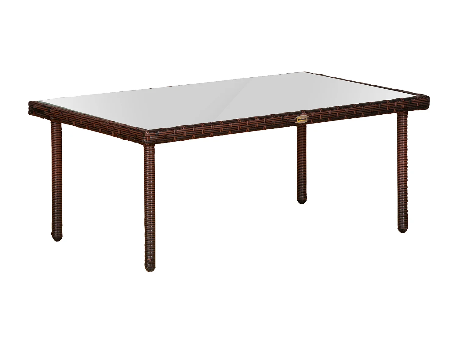 Table basse de jardin plateau verre trempé 5 mm résine tressée imitation rotin chocolat