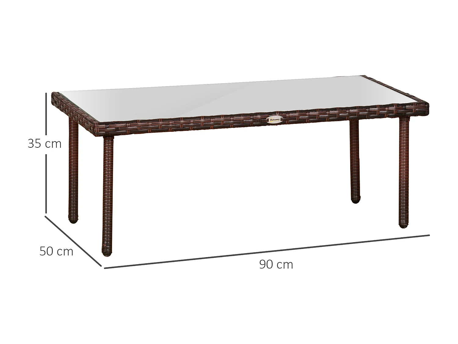 Table basse de jardin plateau verre trempé 5 mm résine tressée imitation rotin chocolat