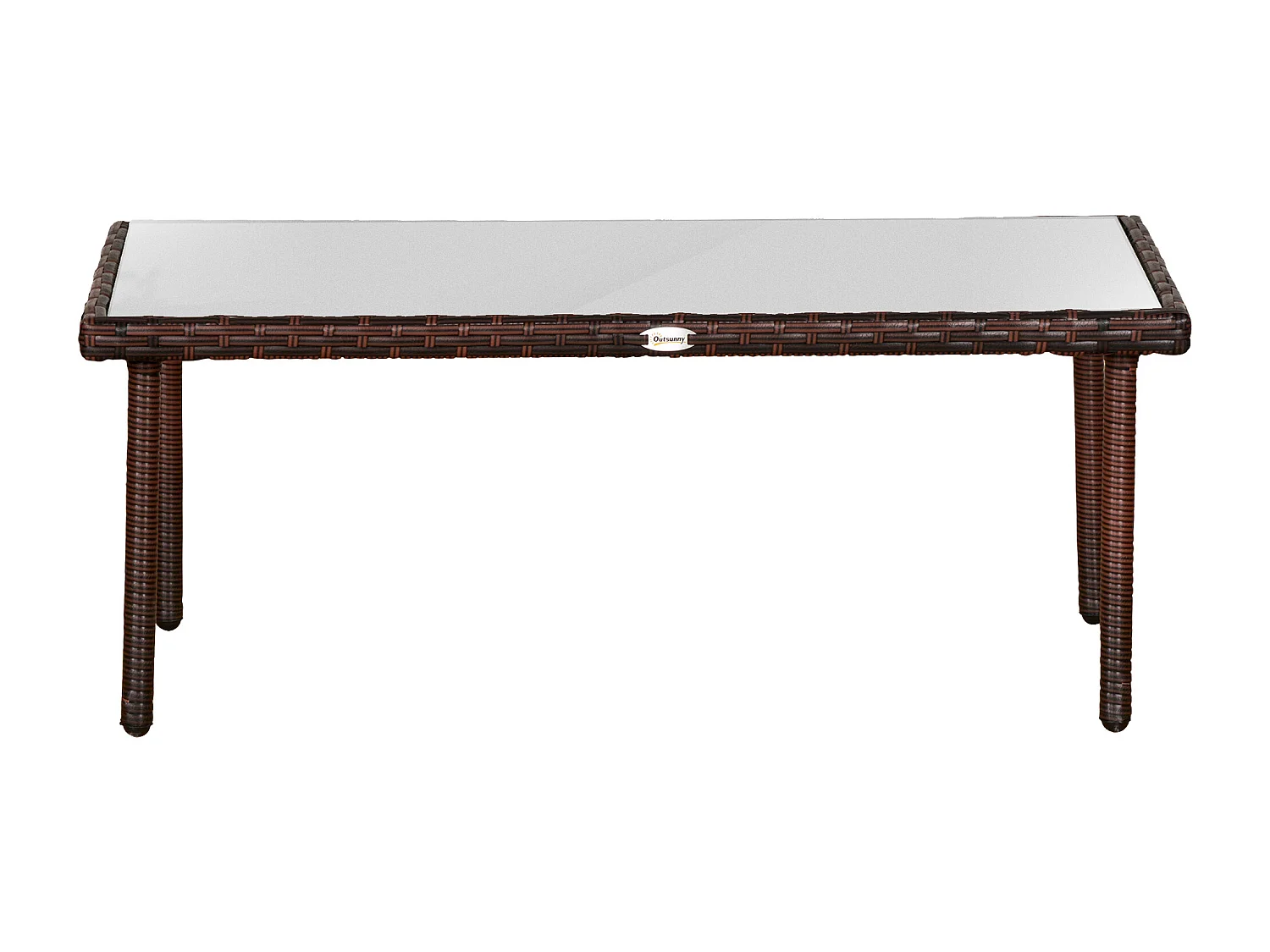 Table basse de jardin plateau verre trempé 5 mm résine tressée imitation rotin chocolat