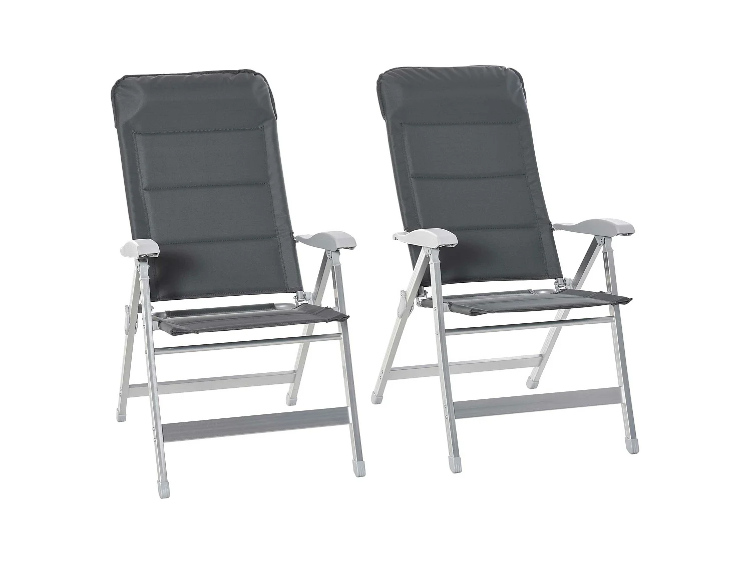 Lot de 2 chaises de jardin pliantes dossier haut inclinable multipositions accoudoirs tétière alu. oxford déperlant gris
