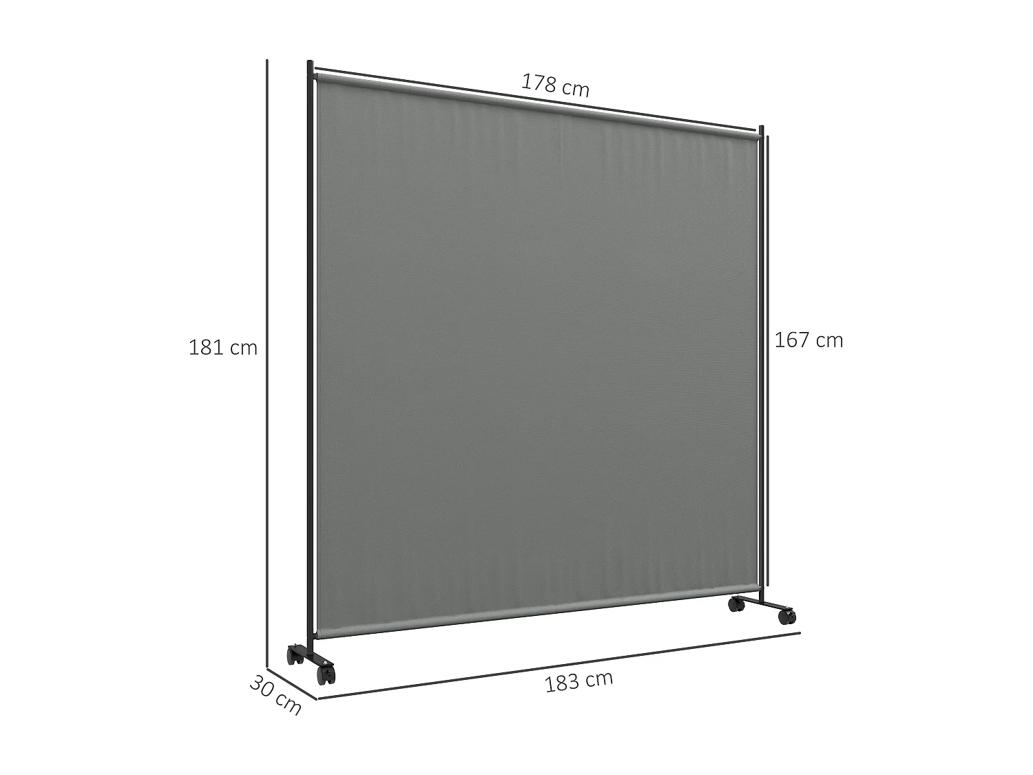Panneau brise-vue paravent extérieur sur roulettes - autoportant - dim. 183L x 30l x 181H cm - gris