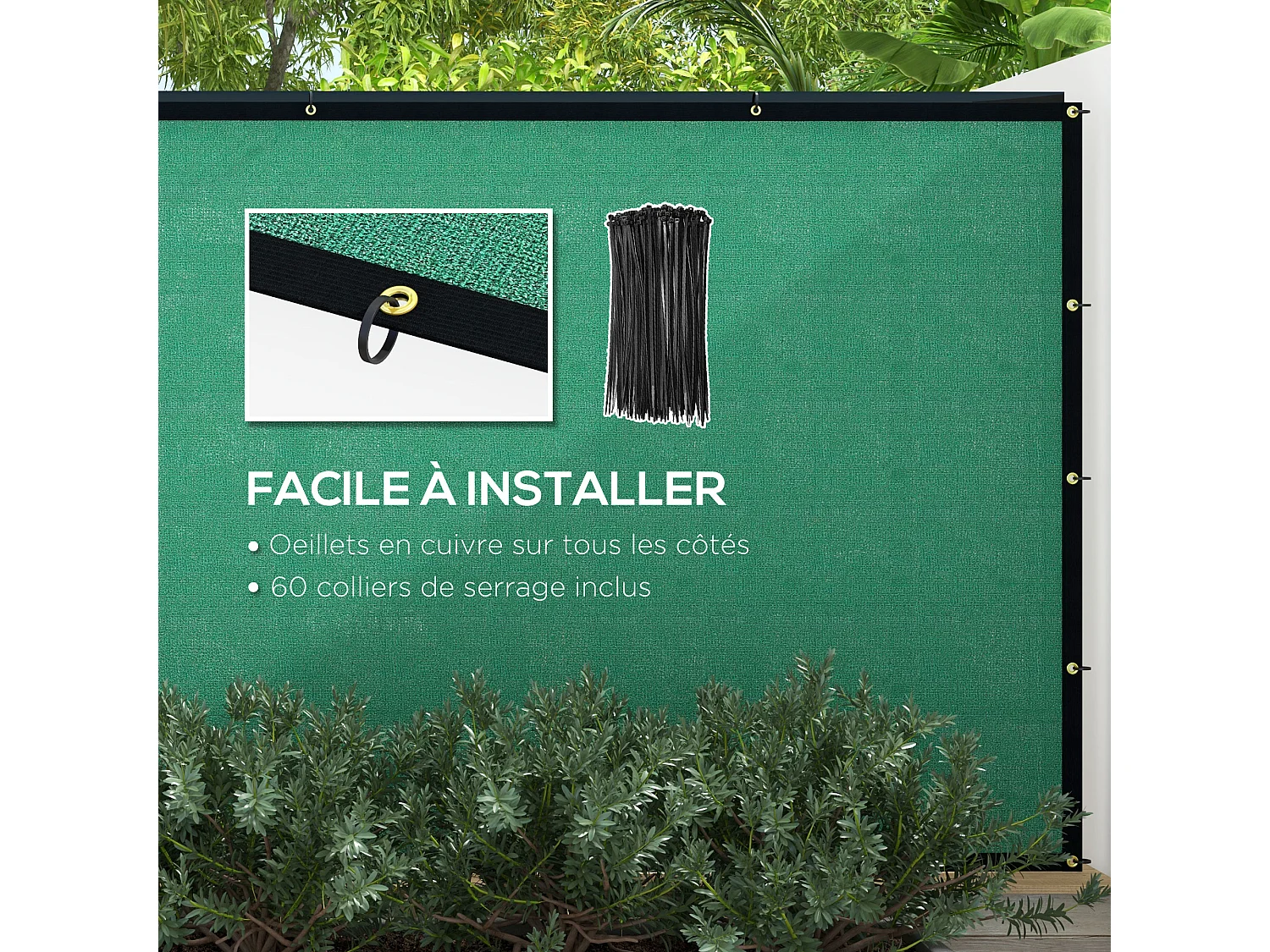 Brise-vue toile 160 g/m² renforcée avec attaches et œillets dim. 15,25L x 1,75H m