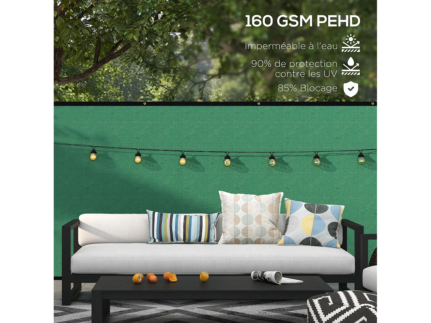 Brise-vue toile 160 g/m² renforcée avec attaches et œillets dim. 15,25L x 1,75H m