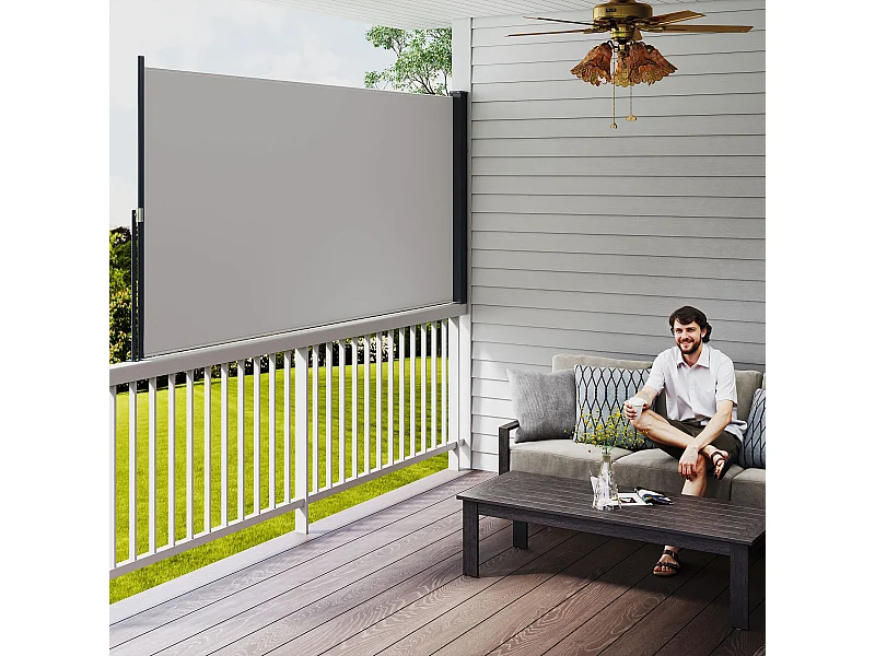 Store latéral brise-vue paravent rétractable dim. 3L x 1,40H m gris