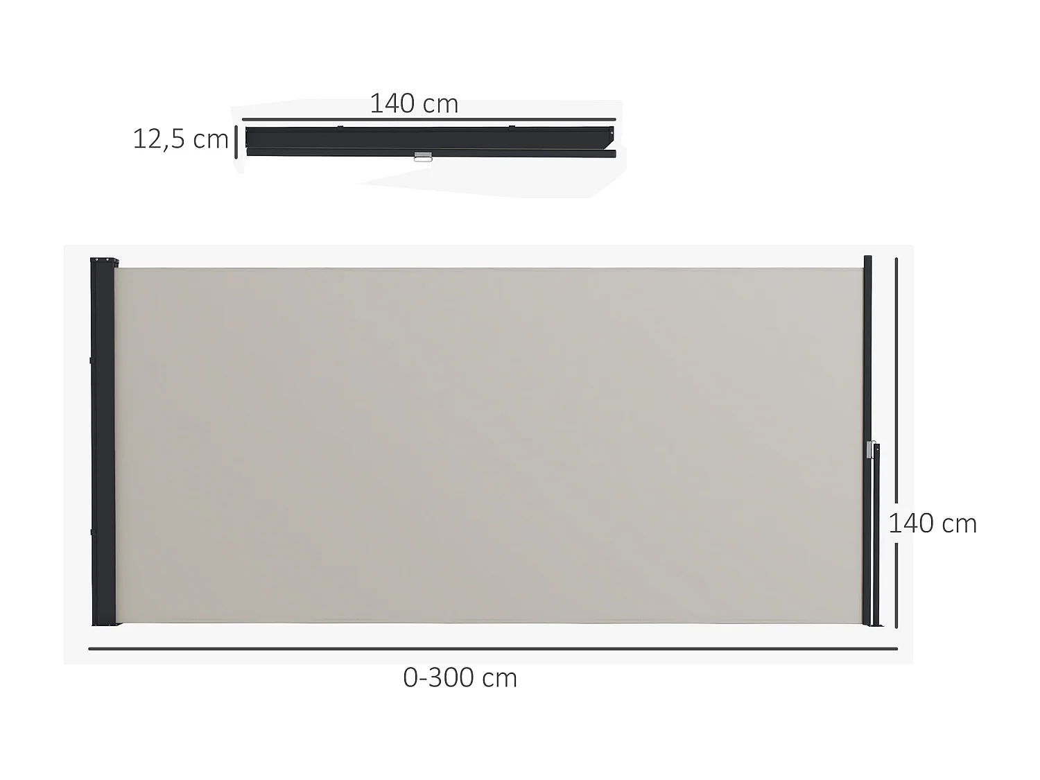 Store latéral brise-vue paravent rétractable dim. 3L x 1,40H m gris