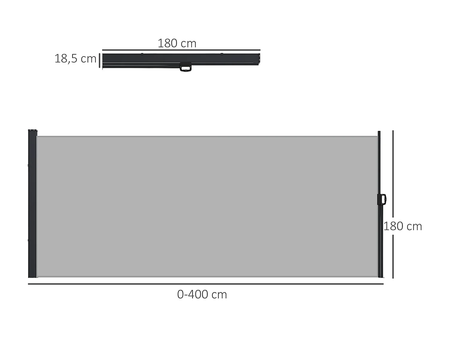 Store latéral brise-vue paravent rétractable de jardin dim. 4L x 1,80H m alu. polyester haute densité gris