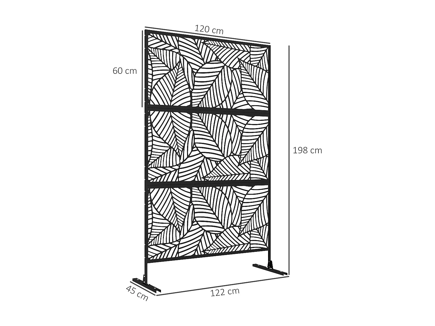 Panneau brise vue décoratif paravent extérieur motif végétal métal noir