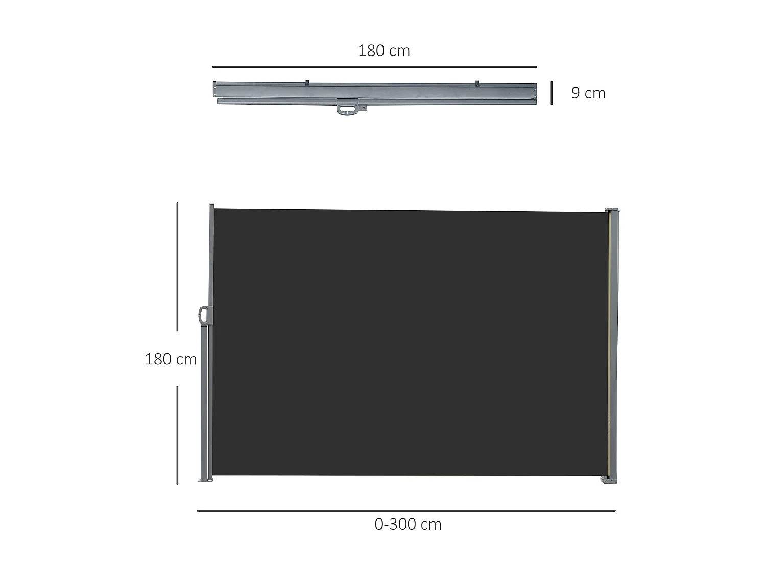Double store latéral brise-vue paravent rétractable dim. 6L x 1,60H m polyester anti-UV haute densité noir
