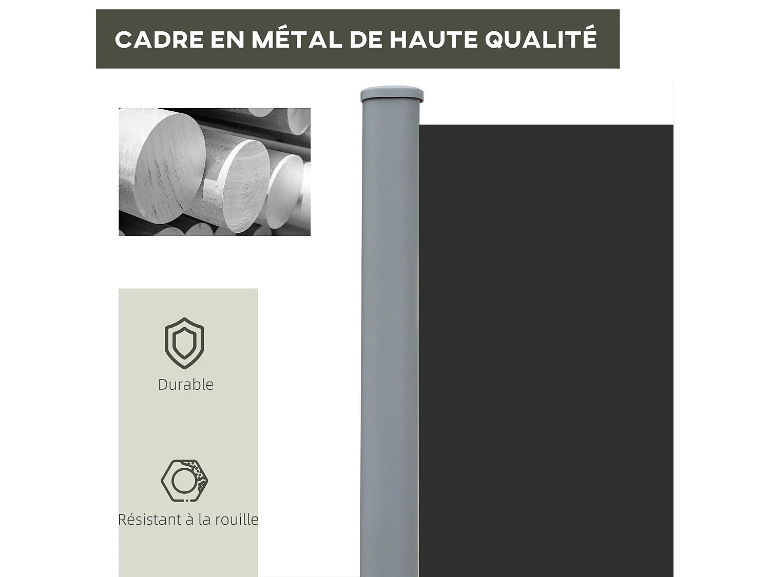 Double store latéral brise-vue paravent rétractable dim. 6L x 1,60H m polyester anti-UV haute densité noir