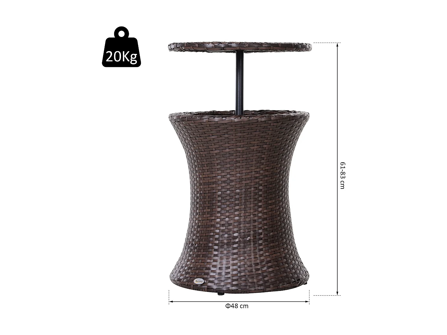Seau à glace table basse 2 en 1 Ø 48 x 83H cm métal époxy résine tressée imitation rotin marron