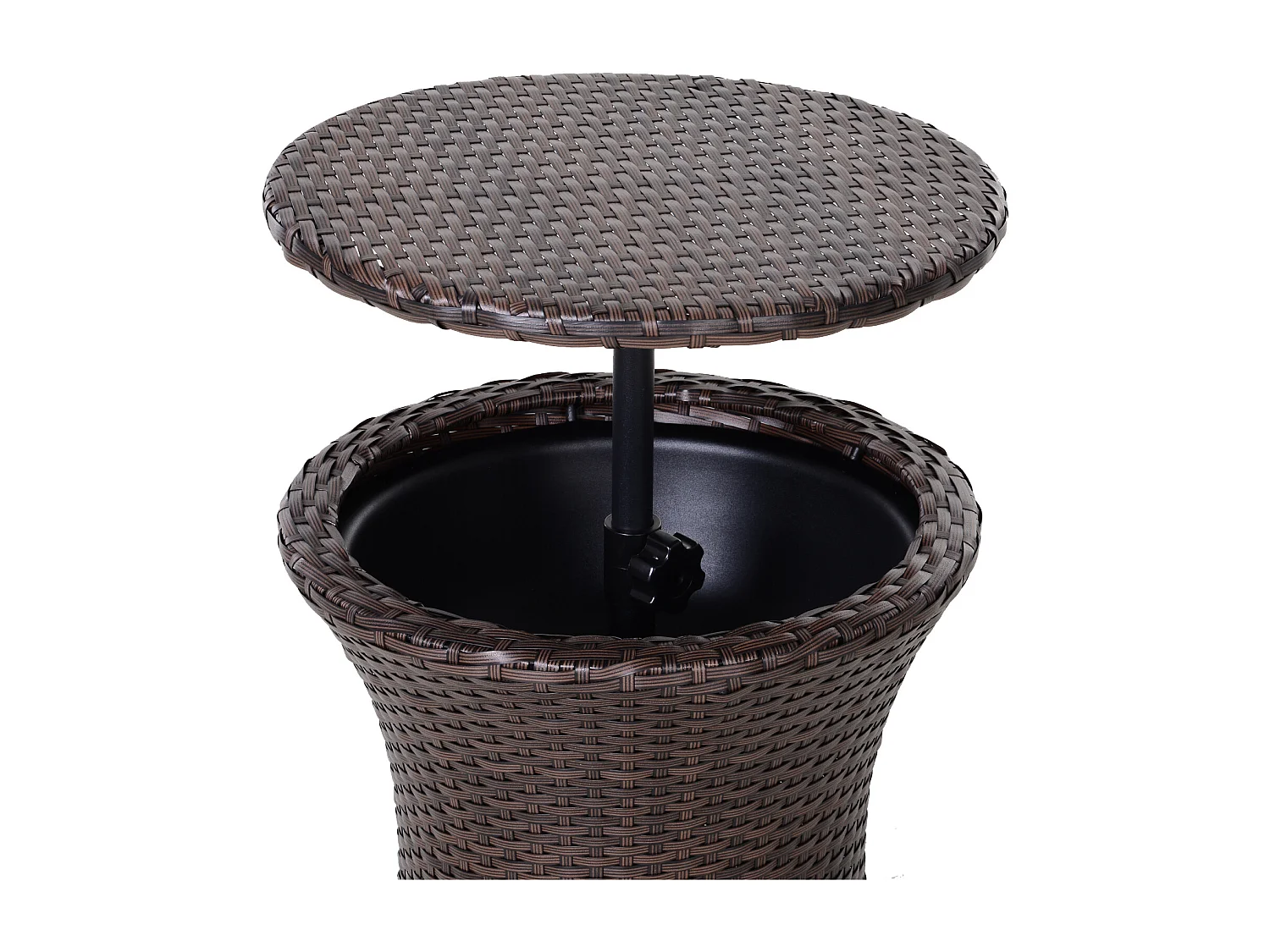 Seau à glace table basse 2 en 1 Ø 48 x 83H cm métal époxy résine tressée imitation rotin marron