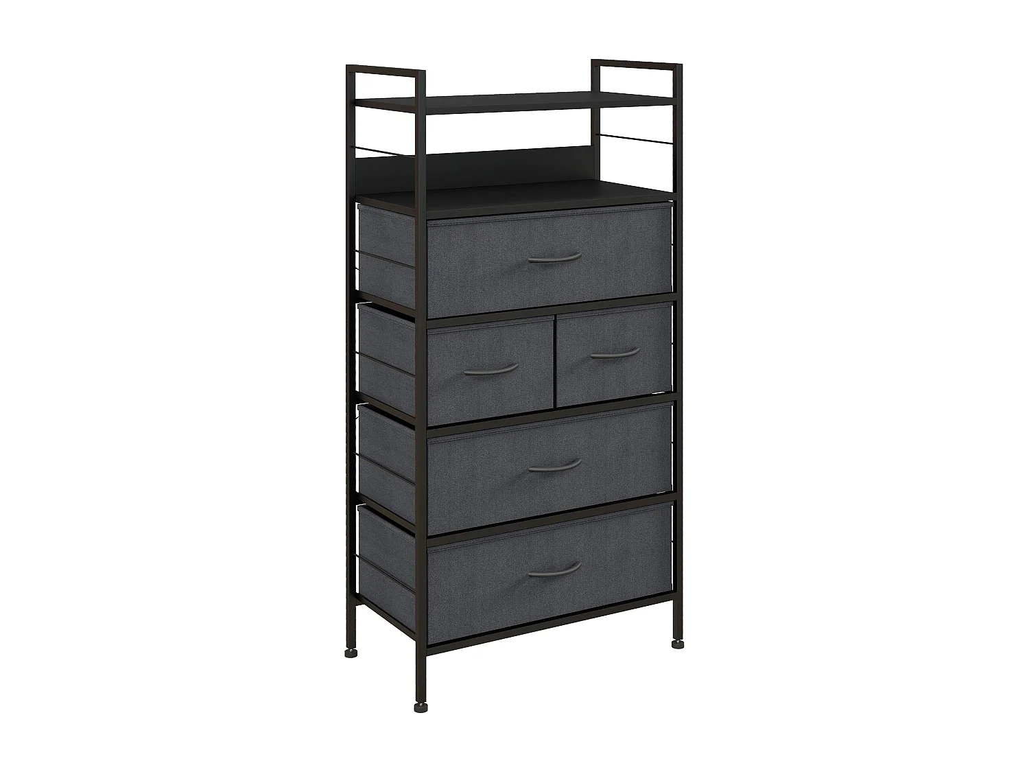 Meuble de rangement commode 5 tiroirs 2 étagères acier MDF non tissé noir