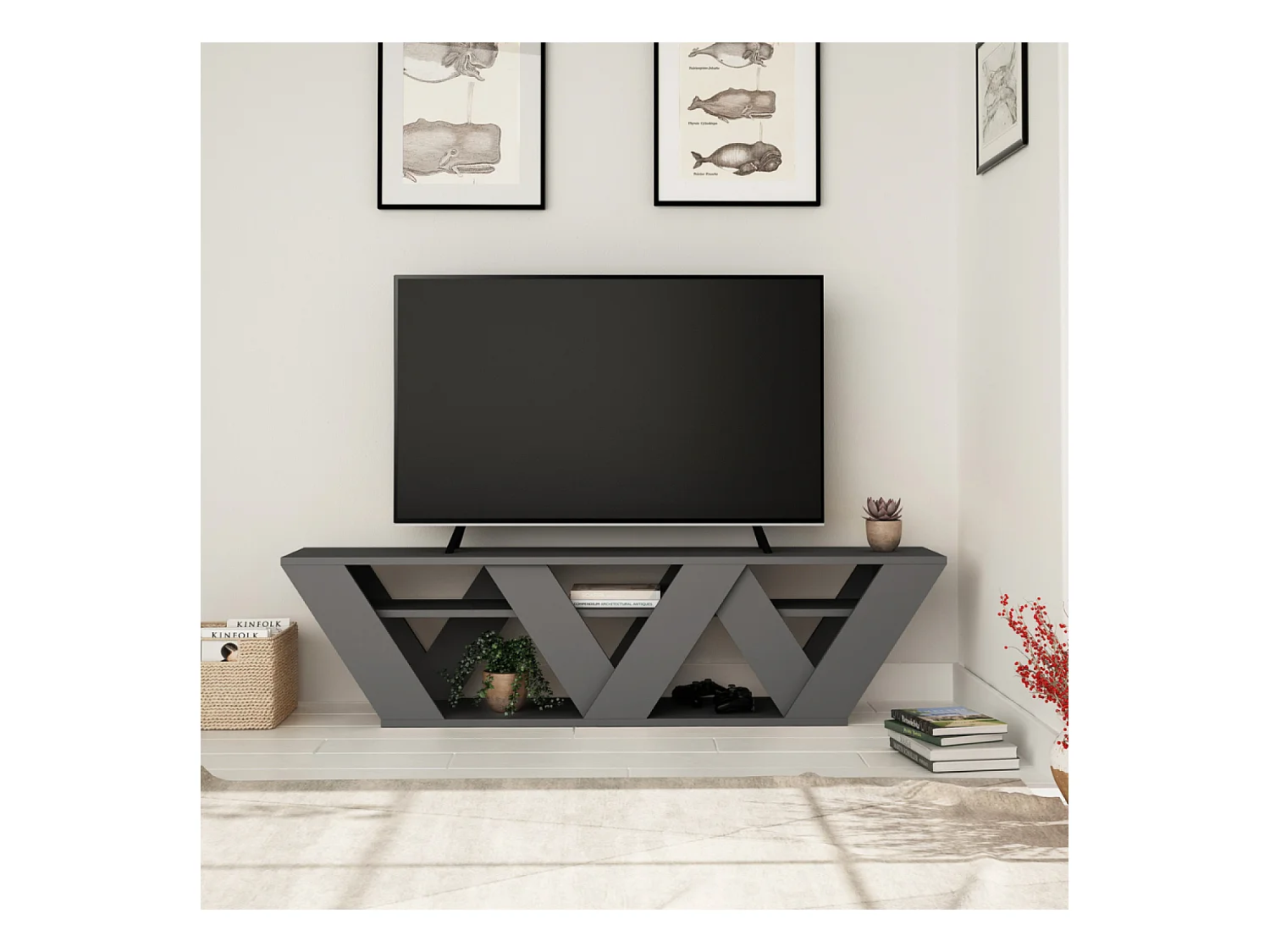 Meuble TV design gris anthracite 158 cm NOLI