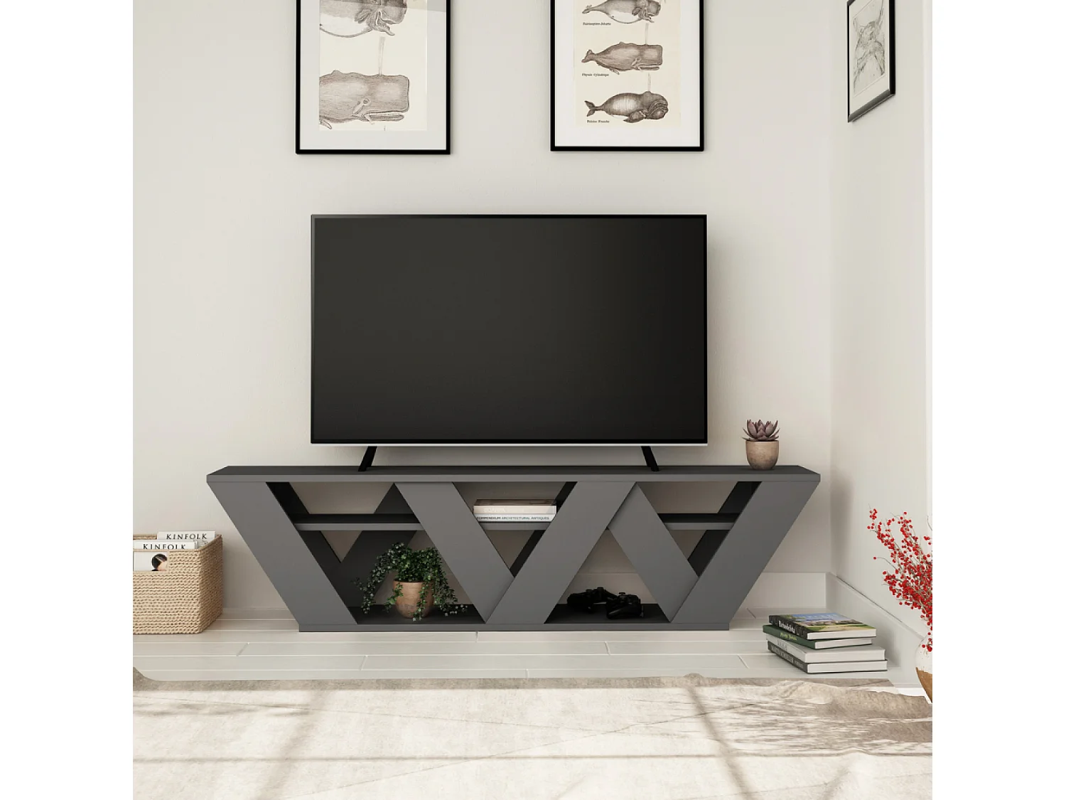 Meuble TV design gris anthracite 158 cm NOLI