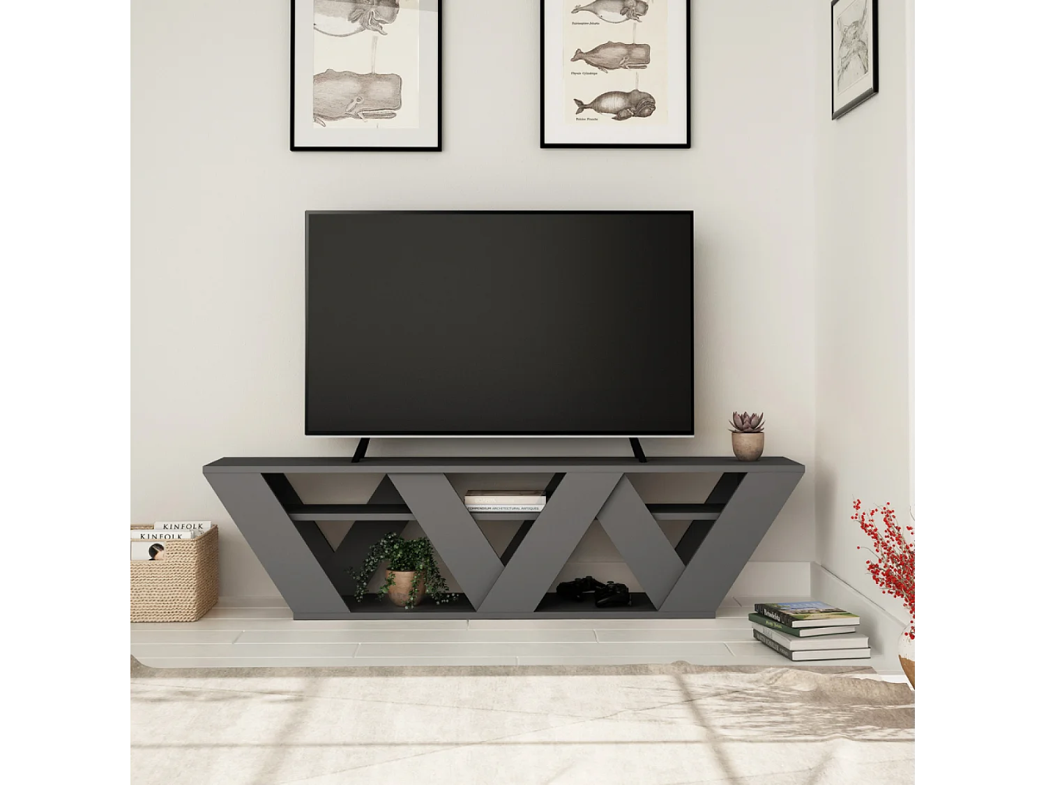 Meuble TV design gris anthracite 158 cm NOLI